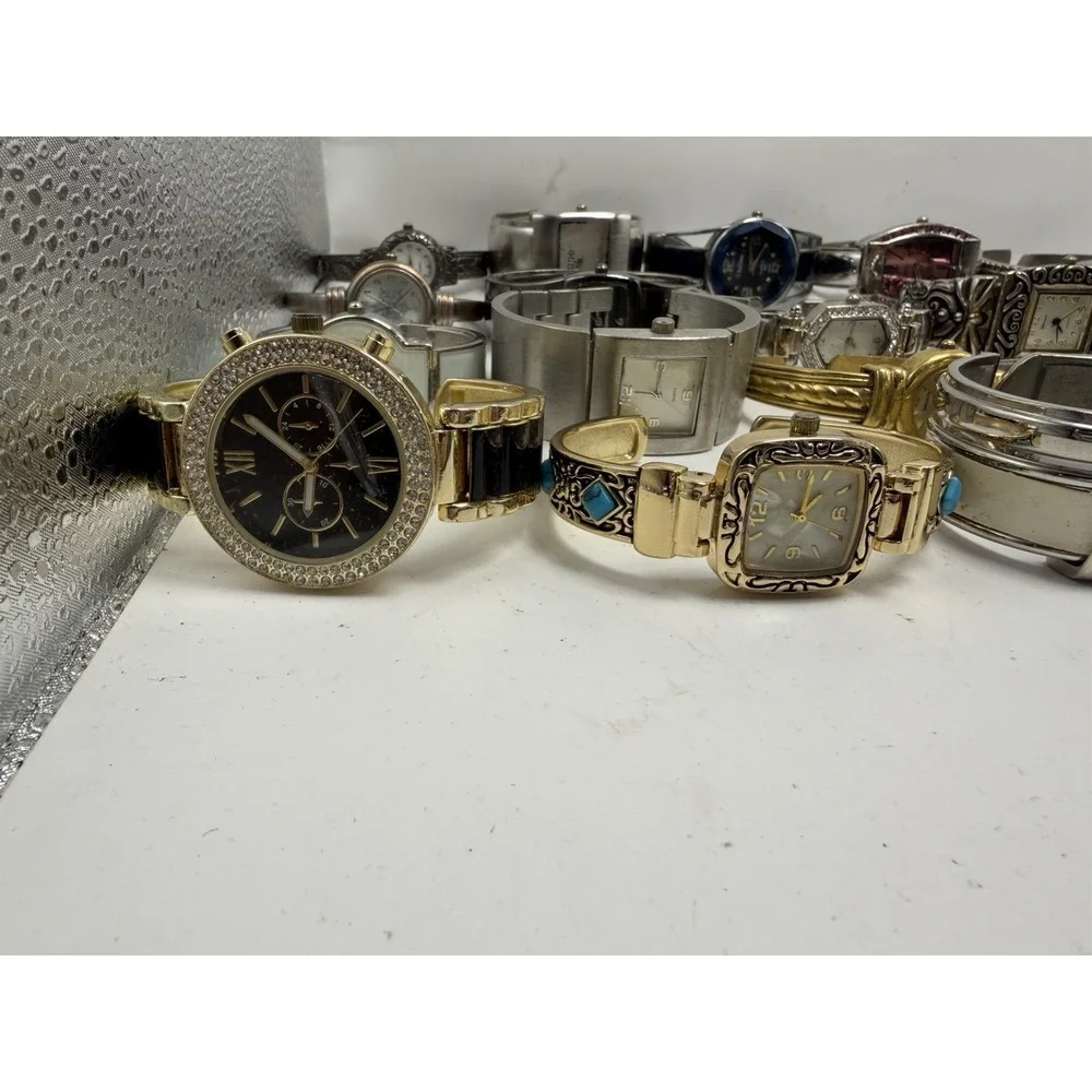 Cuff Bangle Bracelet Mostly Silver & Gold Tone Ladies Watches‎ ALL METAL Lot 20